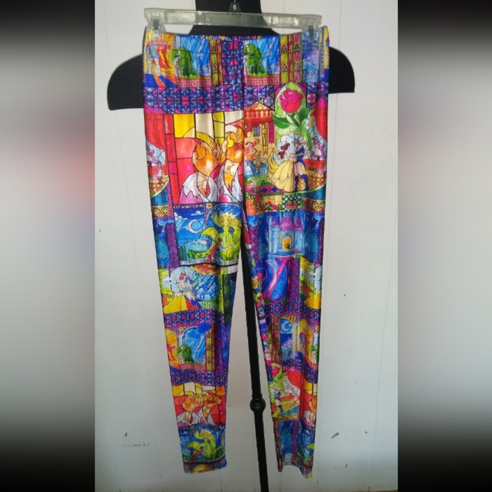Beauty and the beast stained glass leggings size Large